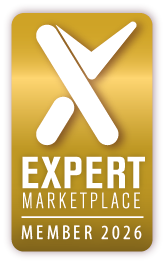 Siegel_EMP_2026_ gold - Patrizia Patz Gold gradient badge with white X logo reading 'EXPERT MARKETPLACE' and 'MEMBER 2026'—indicates Expert Marketplace member status for 2026.